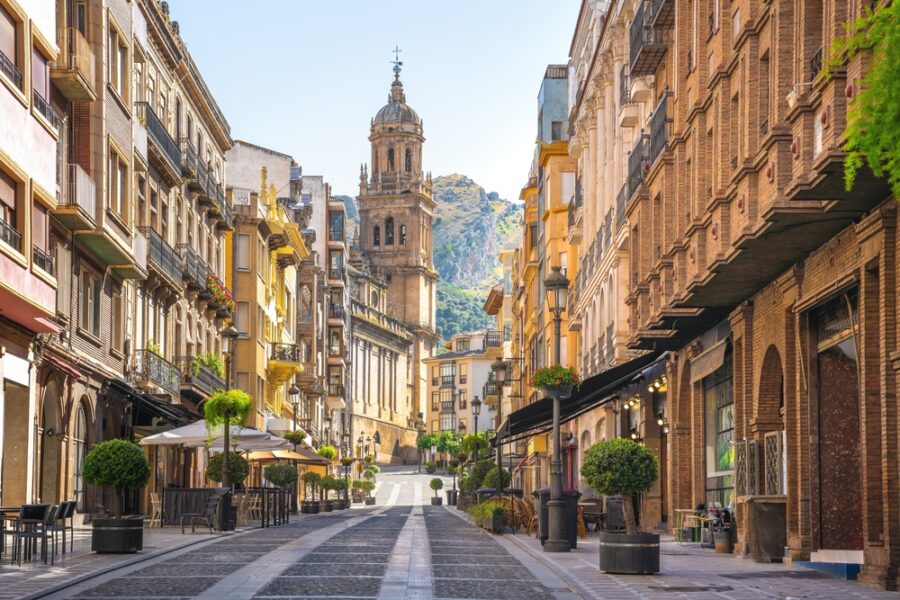 Bernabe,Soriano,Street,And,Jaen,Cathedral, ,Jaen,,Spain