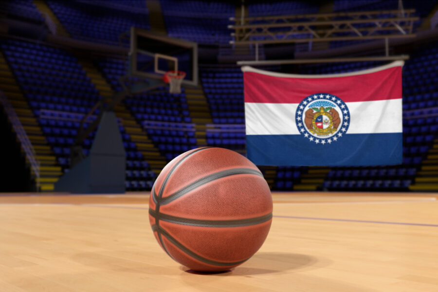 Missouri,State,Flag,And,Basketball,On,Court,Floor