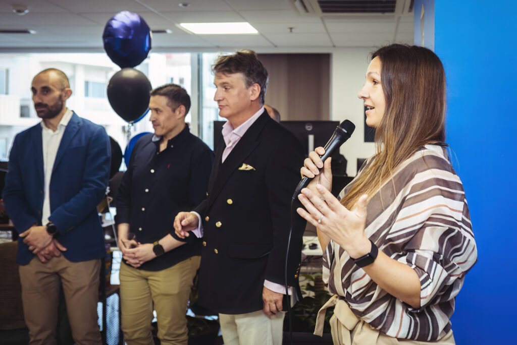 Magdalena speaking at the Malta office expansion