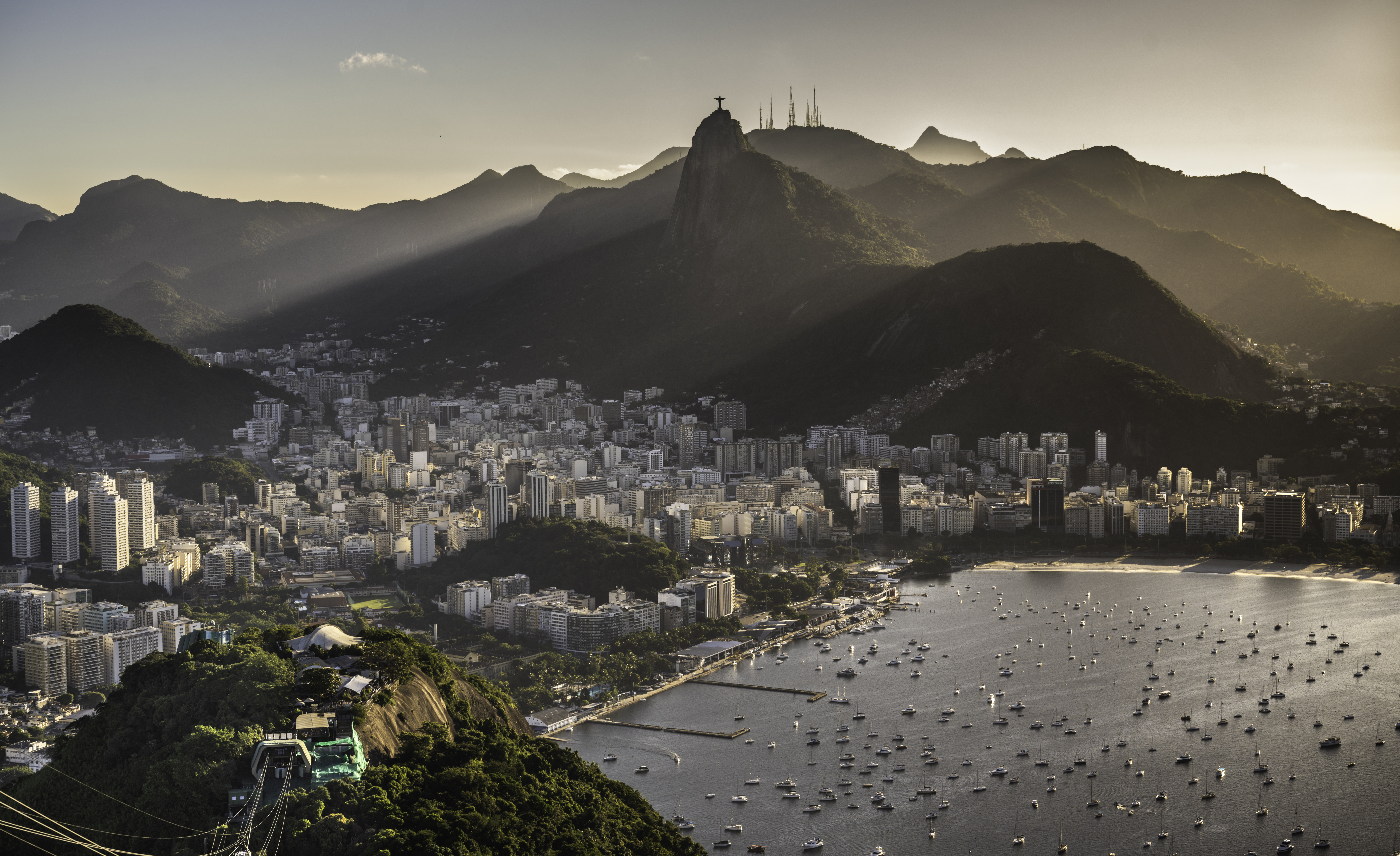 Rio de Janeiro skyline and Sugarloaf Mountain at sunset, Brazil
